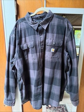 Carhartt Men's Gray & Charcoal Plaid Work Shirt Jacket